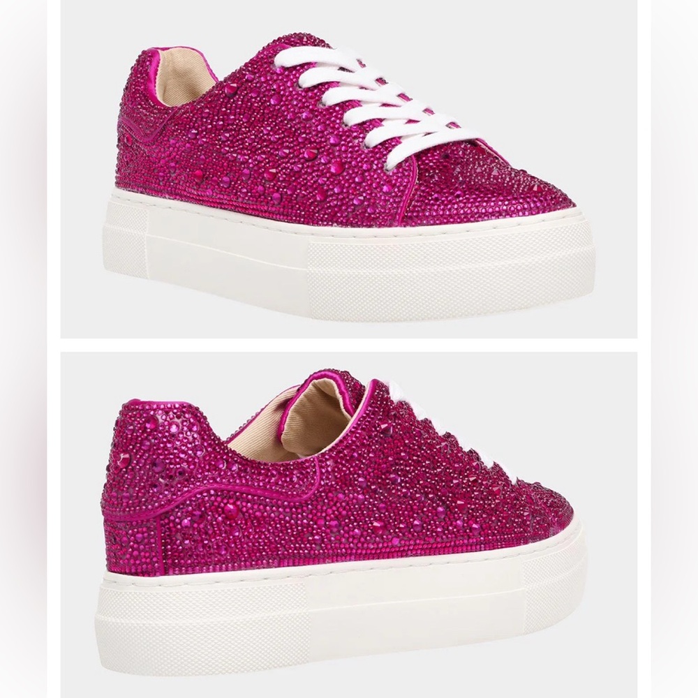 NEW! Betsey Johnson Sidny Rhinestone Embellished Platform Lace Up Sneakers 11 12 - Picture 6 of 11